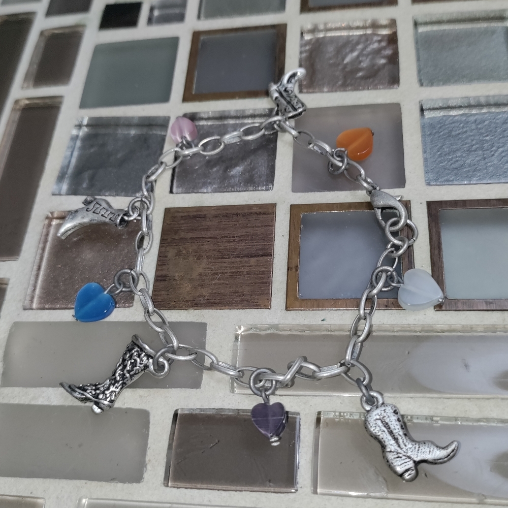 Vtg Cowboy Boots Charm Bracelet